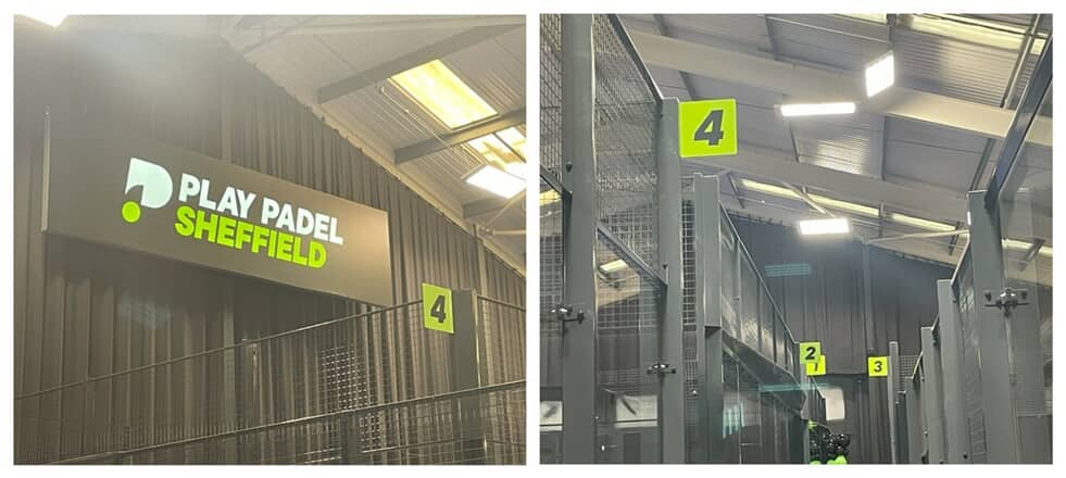 A collage of the interior wayfinding signage and branding.
